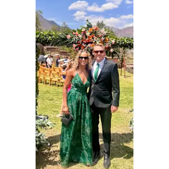 Lulus Romance That Wows Dark Green Floral Print Organza Maxi Dress Size S - Picture 12 of 14